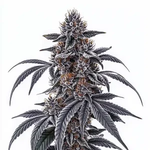 Planta de cannabis Rosetta Stone con cola central densa y abundante cobertura de tricomas.