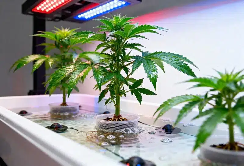 Cultivo hidropónico de Bruce Banner #3 bajo luces LED.