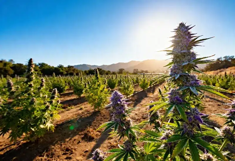 Campo de Do Si Dos en floración al sol. Destaca por sus tonos púrpura, aroma dulce y efecto potente y relajante, ideal para climas templados.
