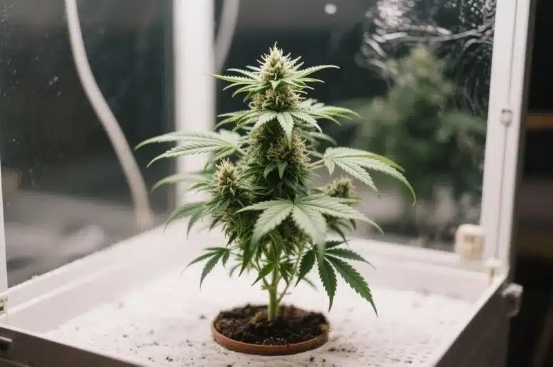 Plantas de marihuana pequeñas ideales para cultivo interior.