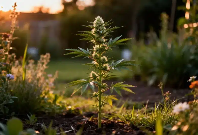 Atardecer de semillas feminizadas de marihuana de bajo olor, perfectas para exterior o interior, con aroma suave y alto rendimiento.