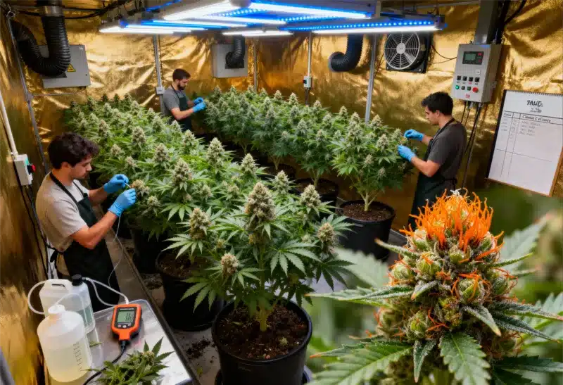 Zombie Death Fuck en cultivo interior, mostrando gran rendimiento y densidad de cogollos. Genética ideal para cultivadores que buscan potencia extrema.