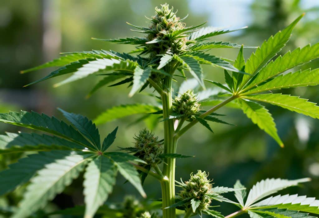 Planta de Sour Diesel en floración dentro de un cultivo interior.
