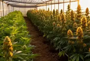 Acapulco Gold Auto: cultivo dorado en invernadero soleado.