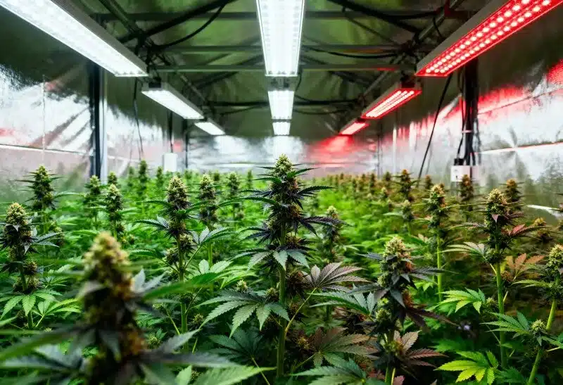 Autoflorecientes en cultivo tipo SOG interior. Alta densidad, rápida floración y máxima producción con iluminación LED.