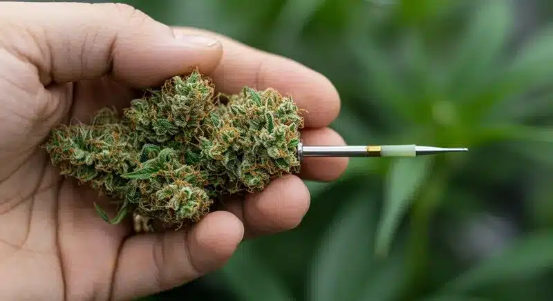 Cogollo Kush Mints Regular con abundantes tricomas y aroma mentolado.