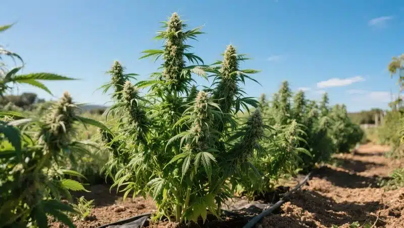 Las semillas Skunk de estilo clásico (old school) destacan en exterior, con plantas resinosas, aroma intenso y gran rendimiento bajo el sol mediterráneo.