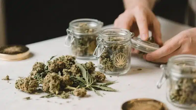 Curado de cogollos con sabor a arándano o frutos del bosque. Conserva el aroma afrutado y la potencia en tarros herméticos de Blimburn Seeds.