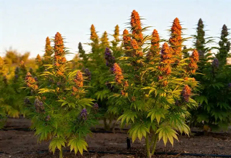Gorilla x Tangie Regular se desarrolla fuerte al sol, con flores coloridas y un aroma cítrico intenso que destaca en cultivos exteriores.