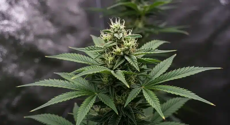Lemon Star muestra floración con cogollos compactos y resinosos. Genética cítrica de alto THC y gran rendimiento.