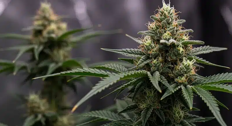 Northern Lights x Chronic en floración con cogollos resinosos.