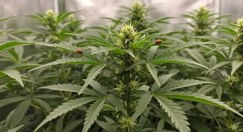 Planta de cannabis cultivada con semillas orgánicas o aptas para cultivo ecológico.