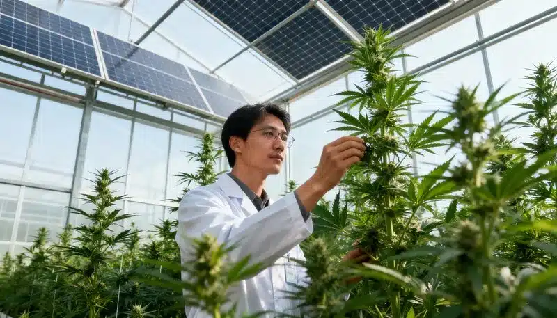 Prácticas de cultivo orgánico en el cannabis con energía solar.