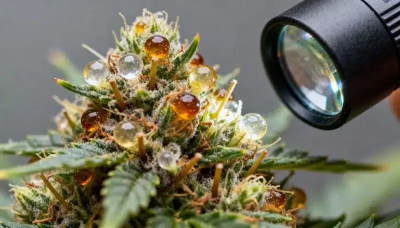 Tricomas de Oregon Underdawg en inspección.