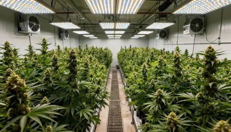 Papas Candy Regular en floración avanzada en cultivo interior LED.