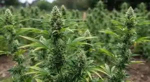 Pineapple Skunk Regular en floración avanzada en cultivo exterior.