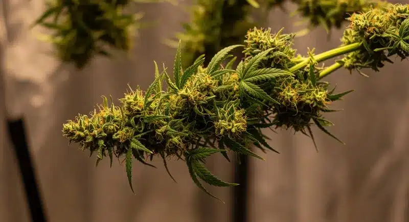 Rama de Pineapple Kush Regular repleta de cogollos resinosos y una floración avanzada ideal para maximizar aroma tropical y producción.