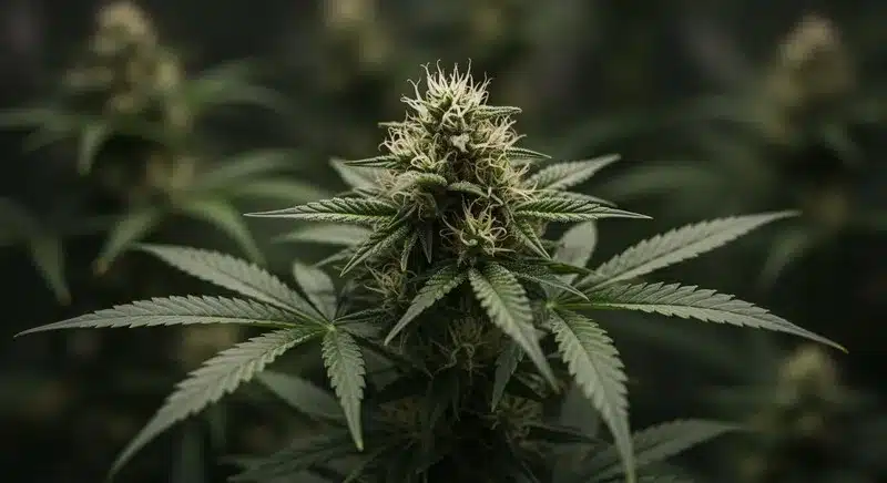 Purple Kush x White Russian: cogollo resinosa en etapa de floración.