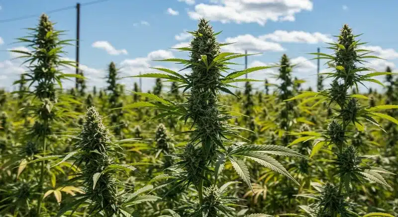 Nemesis en cultivo exterior con colas centrales desarrolladas.