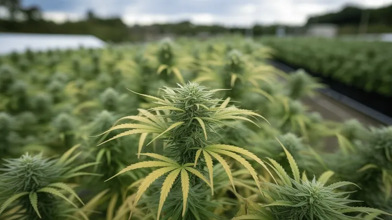 Neville Haze Auto cultivadas en exterior una estructura alta, colas centrales en desarrollo y hojas con una fase avanzada, reflejando una genética autofloreciente de dominancia sativa.