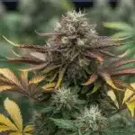 Red Gorilla Auto en floración: Cogollo resinoso con tonos púrpura.