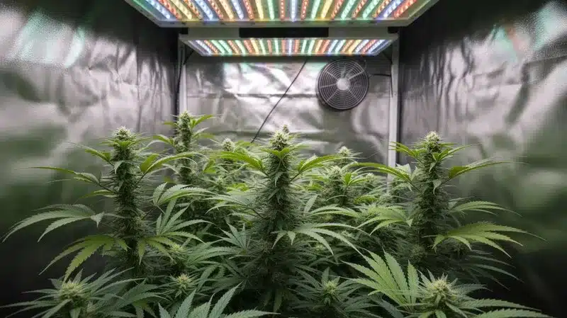 Ricky Bobby en cultivo interior: Plantas bajo luz LED.
