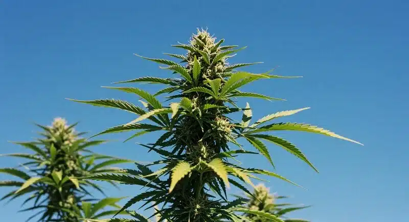 Planta de cannabis Bubba Kush Auto en floración al aire libre.