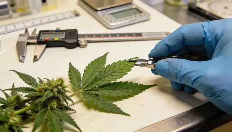 Manejo y análisis de una planta de marihuana, los kits de iniciación para cultivar marihuana en casa facilitan el control, el cuidado básico y el seguimiento del crecimiento desde el inicio.