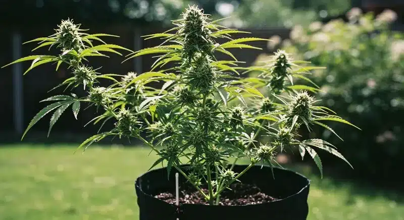Planta de cannabis Cake Batter cultivada en exterior.