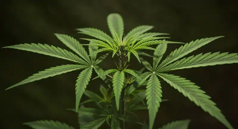 Planta de cannabis Cherry Alien Auto en fase vegetativa avanzada.