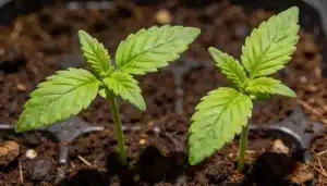 Plántulas de cannabis 3 Kings en etapa temprana de crecimiento.