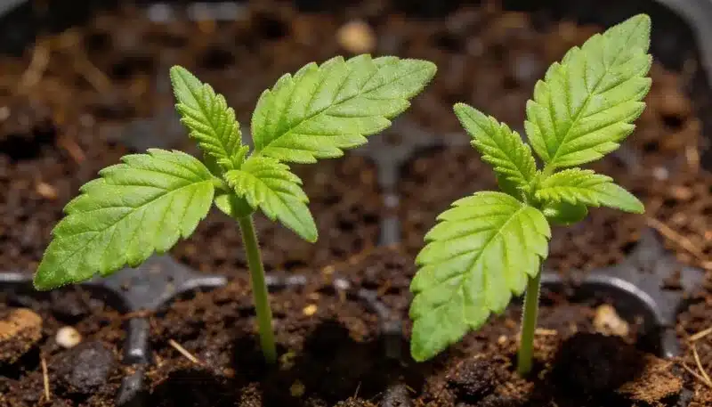 Plántulas de cannabis 3 Kings en etapa temprana de crecimiento.