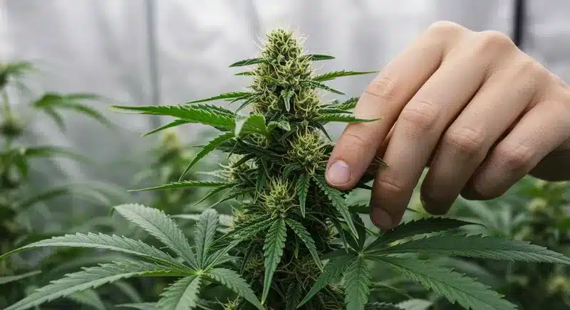 Cogollo denso y resinoso de Afghan Hash Plant Regular en cultivo exterior. Ideal para climas húmedos y resistentes al moho.