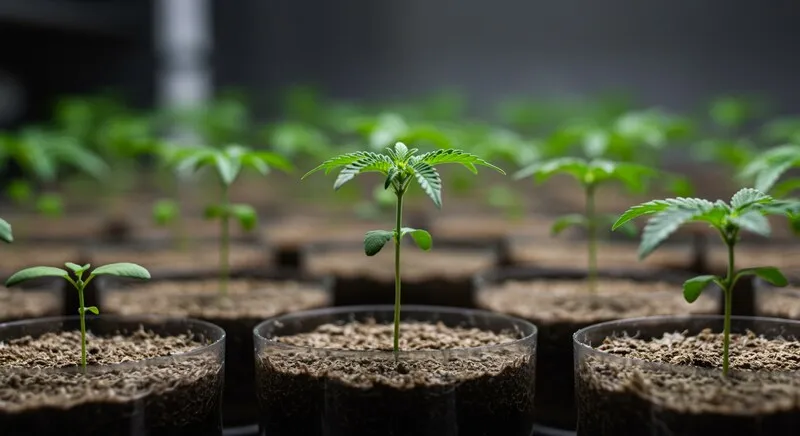 Cultivo in vitro para variedades de cannabis con alto THC en fase de aclimatación.