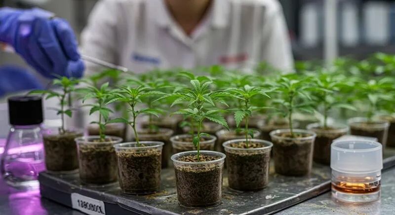 Equipos para cultivo in vitro de cannabis en fase de aclimatación.
