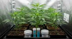 Kits de inicio para cultivo in vitro de marihuana en fase de aclimatación.