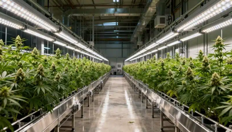 Cultivo de autoflorecientes resistentes a deficiencias nutricionales bajo iluminación LED, con producción uniforme de cogollos.