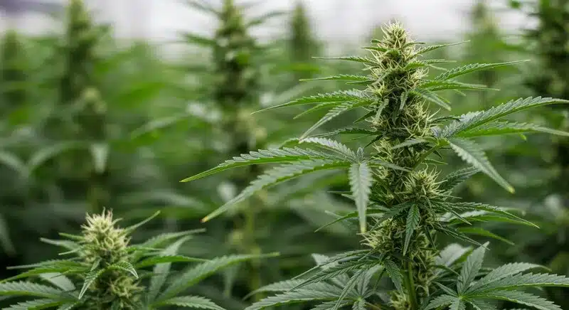 Cogollos Blueberry CBD (1:1) en invernadero.
