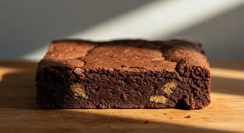 Brownie de cáñamo con interior jugoso y textura densa, ideal para repostería saludable. El uso de cáñamo mejora el perfil nutricional sin comprometer el sabor intenso a chocolate.