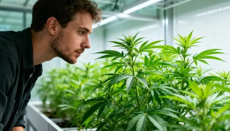 Demasiada luz puede causar clorosis en el cannabis interior.