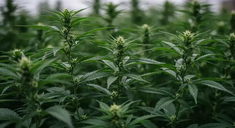 Plantas de Carmagnola CBD en fase de floración con estructura alta y aireada. Variedad rica en CBD y adaptada a cultivos extensivos en exterior o invernadero.