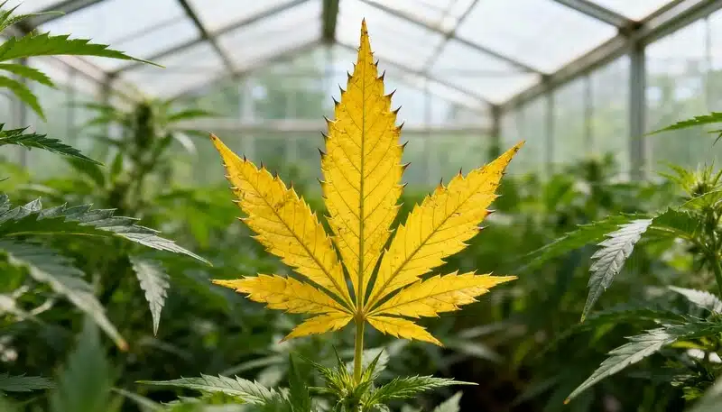 Factores genéticos en el amarilleo de hojas de cannabis en invernadero.