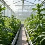 Cultivo de CBD Strawberry (1:15) en invernadero con plantas en condiciones controladas.