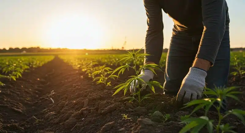 Plantación de cannabis en suelo fértil con buen desarrollo radicular y altos niveles de Brix.