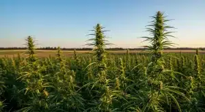 Colombian Jack plantas de cannabis en floración cultivo exterior.