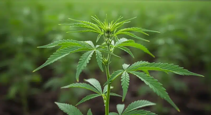 Cream Auto planta de cannabis en crecimiento hojas verdes detalladas.