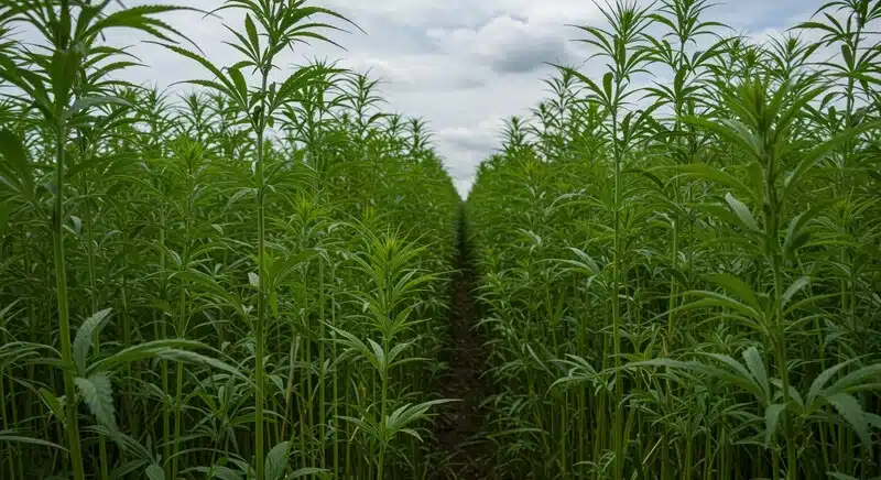 Critical Bilbo Auto cultivo exterior cannabis en hileras densas.