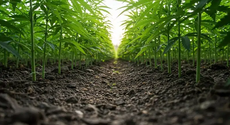 Critical Blue cultivo cannabis en hileras.