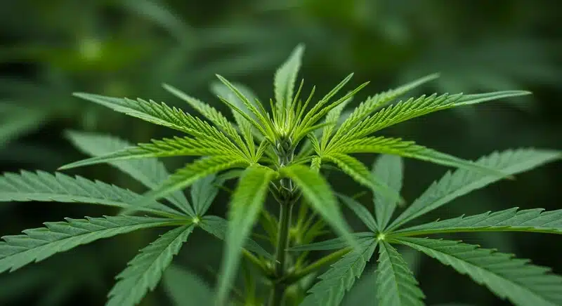 Planta de cannabis usada en estudios de genética molecular.