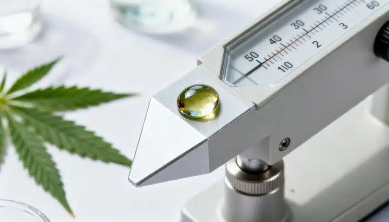 Medición del nivel Brix en cannabis con refractómetro para evaluar azúcares y salud de la planta, clave en el crecimiento del cannabis y producción de resina.